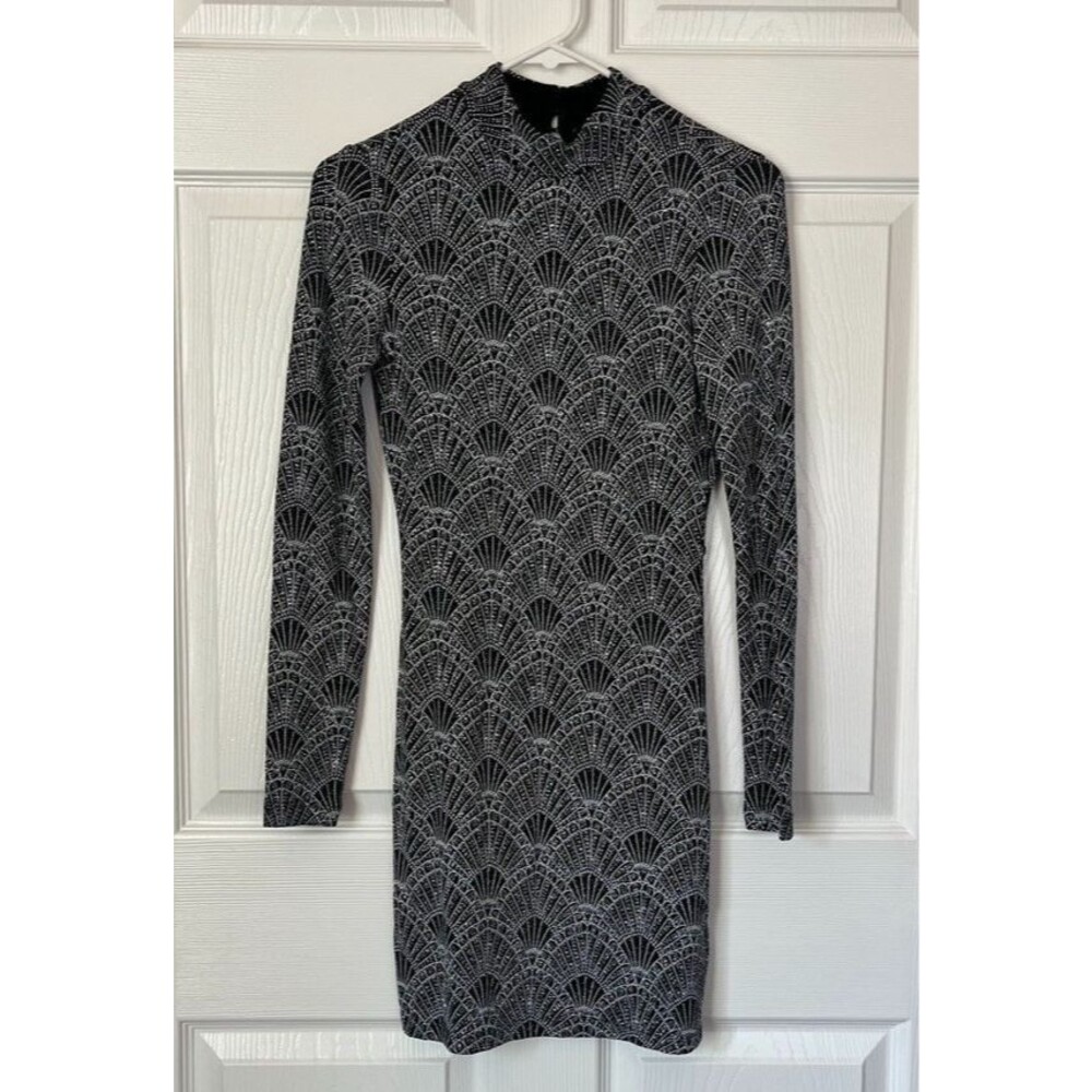 H&M Divided Size 6 Art Deco metallic Silver Black Bodycon Mini Dress NWT